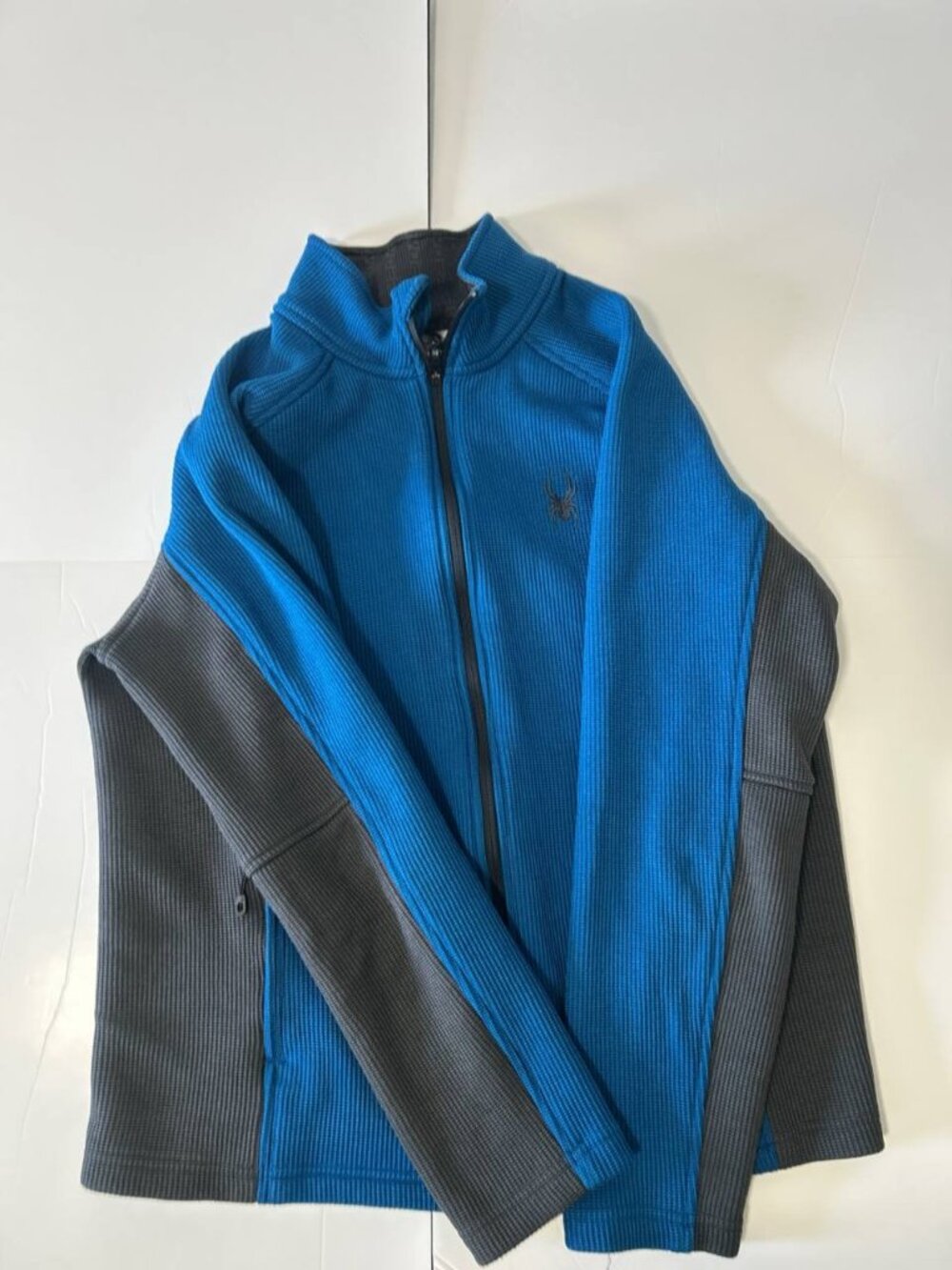 Spyder Men's L Blue Gray Full Zip Fleece Jacket Ski Hiking Zipper Pockets